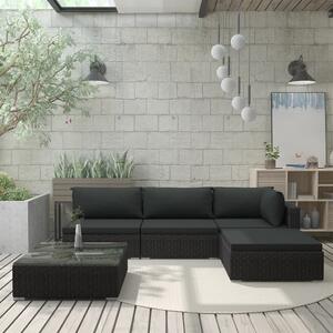 Maison Exclusive – 5-dielna záhradná súprava s vankúšmi z polyrotangu v čiernej farbe
