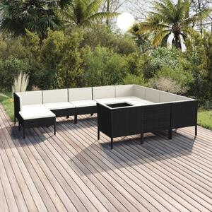 Maison Exclusive – 11-dielna záhradná súprava s vankúšmi z polyrotangu v čiernej farbe