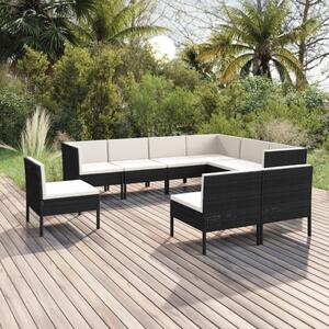 Maison Exclusive – 9-dielna záhradná súprava s vankúšmi z polyrotangu v čiernej farbe