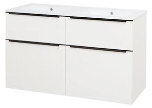 Mereo Mailo, kúpeľňová skrinka s keramickým umývadlom 121 cm, biela, čierne madlo, MER-CN513B