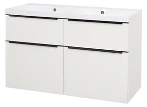 Mereo Mailo, kúpeľňová skrinka s umývadlom z liateho mramoru 121 cm, biela, čierne madlo, MER-CN513MB