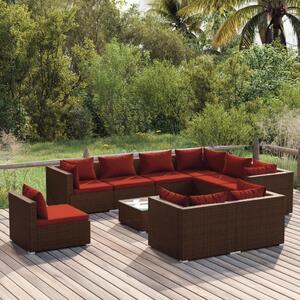 Maison Exclusive – 10-dielna záhradná súprava s vankúšmi z polyrotangu v hnedej farbe