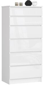 Ak furniture Komoda Kuba 60 cm - 6 zásuviek biela lesk