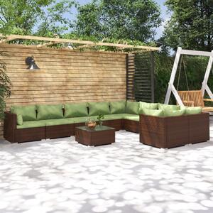 Maison Exclusive – 10-dielna záhradná súprava s vankúšmi z polyrotangu v hnedej farbe