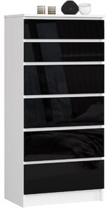 Ak furniture Komoda Kuba 60 cm - 6 zásuviek biela/čierna