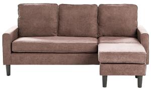 Pohovka hnedá látková čalúnená 3 miestna s taburetom mid century modern obývacia izba
