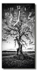 Sklenené hodiny vertikálne Nature tree čierna a biela 30x60 cm