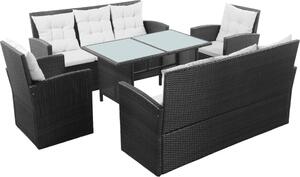 Maison Exclusive – 5-dielna záhradná súprava s vankúšmi z polyrotangu v čiernej farbe