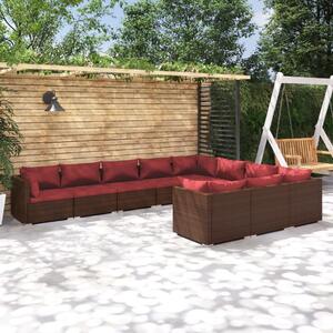 Maison Exclusive – 10-dielna záhradná súprava s vankúšmi z polyrotangu v hnedej farbe