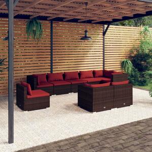 Maison Exclusive – 9-dielna záhradná súprava s vankúšmi z polyrotangu v hnedej farbe