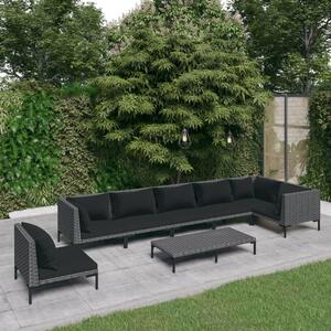 Maison Exclusive – 8-dielna záhradná súprava s vankúšmi z polyrotangu v tmavošedej farbe