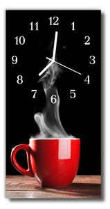 Sklenené hodiny vertikálne Kuchynský hrnček z červeného čaju 30x60 cm