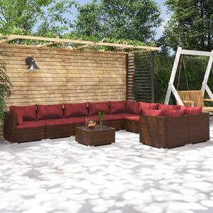 Maison Exclusive – 10-dielna záhradná súprava s vankúšmi z polyrotangu v hnedej farbe