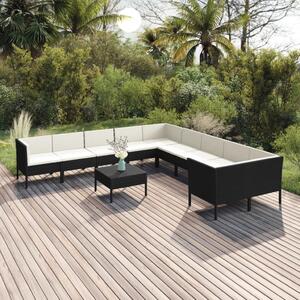 Maison Exclusive – 11-dielna záhradná súprava s vankúšmi z polyrotangu v čiernej farbe