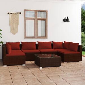 Maison Exclusive – 7-dielna záhradná súprava s vankúšmi z polyrotangu v hnedej farbe