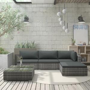 Maison Exclusive – 5-dielna záhradná súprava s vankúšmi z polyratanu, sivá