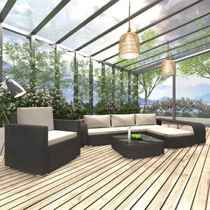 Maison Exclusive – 8-dielna záhradná súprava s poduškami z polyratanu, čierna