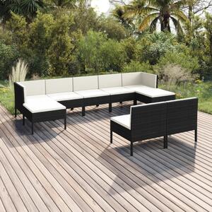 Maison Exclusive – 9-dielna záhradná súprava s vankúšmi z polyrotangu v čiernej farbe