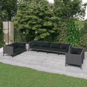 Maison Exclusive – 8-dielna záhradná súprava s vankúšmi z polyrotangu v tmavošedej farbe