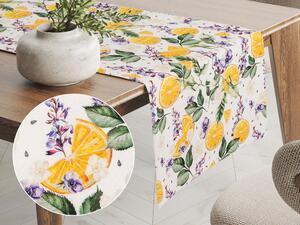 Biante Dekoračný behúň na stôl PML-103 Pomaranče medzi kvetmi na bielom 35x120 cm