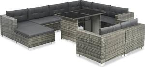 Maison Exclusive – 10-dielna záhradná súprava s vankúšmi, poly ratan, sivá