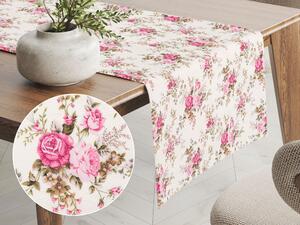 Biante Dekoračný behúň na stôl PML-107 Ružové ružičky na bielom 45x180 cm