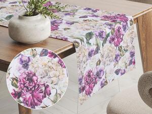 Biante Dekoračný behúň na stôl PML-108 Fialové kvety s motýlikmi na bielom 20x120 cm