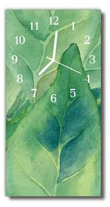 Sklenené hodiny vertikálne Príroda zelené listy 30x60 cm