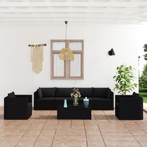 Maison Exclusive – 7-dielna záhradná súprava s vankúšmi z polyrotangu, čierna