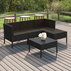 Maison Exclusive – 5-dielna záhradná súprava s vankúšmi z polyrotangu v čiernej farbe