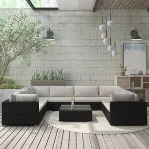 Maison Exclusive – 9-dielna záhradná súprava s vankúšmi z polyrotangu v čiernej farbe