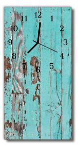 Sklenené hodiny vertikálne Retro modré drevo 30x60 cm