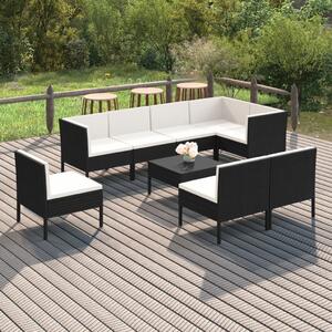 Maison Exclusive – 9-dielna záhradná súprava s vankúšmi z polyrotangu v čiernej farbe