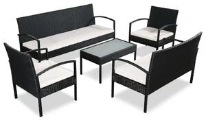 Maison Exclusive – 5-dielna záhradná súprava s vankúšmi z polyrotangu v čiernej farbe