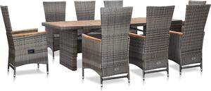 Maison Exclusive – 9-dielna záhradná jedálenská súprava s poduškami Poly Rattan Grey