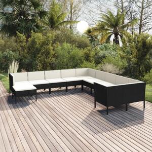 Maison Exclusive – 11-dielna záhradná súprava s vankúšmi z polyrotangu v čiernej farbe