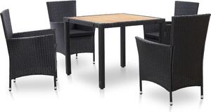 Maison Exclusive – 5-dielna záhradná jedálenská súprava s vankúšmi z polyrotangu, čierna