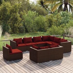Maison Exclusive – 9-dielna záhradná súprava s vankúšmi z polyrotangu v hnedej farbe