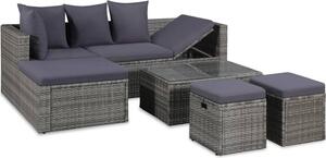 Maison Exclusive – 4-dielna záhradná súprava s poduškami Poly Rattan Grey