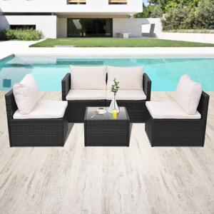 Maison Exclusive – 5-dielna záhradná súprava s vankúšmi z polyrotangu v čiernej farbe