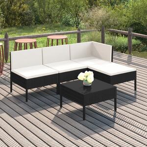 Maison Exclusive – 5-dielna záhradná súprava s vankúšmi z polyrotangu v čiernej farbe