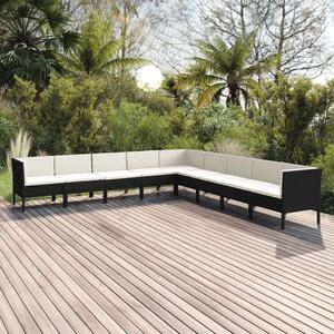 Maison Exclusive – 9-dielna záhradná súprava s vankúšmi z polyrotangu v čiernej farbe