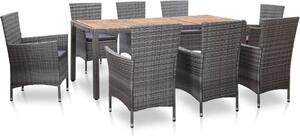 Maison Exclusive – 9-dielna záhradná jedálenská súprava s poduškami Poly Rattan Grey