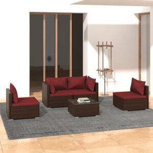 Maison Exclusive – 5-dielna záhradná súprava s vankúšmi z polyrotangu v hnedej farbe