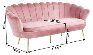 TEMPO Luxusná pohovka, 3-sed, ružová Velvet látka / chróm zlatý, štýl Art-deco, NOBLIN