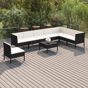 Maison Exclusive – 9-dielna záhradná súprava s vankúšmi z polyrotangu v čiernej farbe