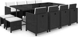 Maison Exclusive – 13-dielna záhradná jedálenská súprava s poduškami Poly Rattan Black