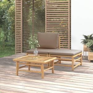 Maison Exclusive – 3-dielna záhradná súprava s vankúšmi v odtieni taupe a bambusom