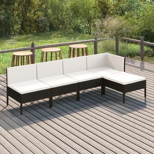 Maison Exclusive – 5-dielna záhradná súprava s vankúšmi z polyrotangu v čiernej farbe