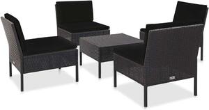 Maison Exclusive – 5-dielna záhradná sedacia súprava s vankúšmi z polyrotangu v čiernej farbe